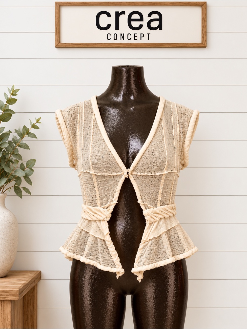 CREA CONCEPT Beige Linen Blend Open Front Vest Size 38